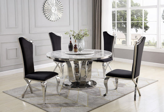 Olympus 5 Pc Round Marble Dining Collection w/Lazy Susan
