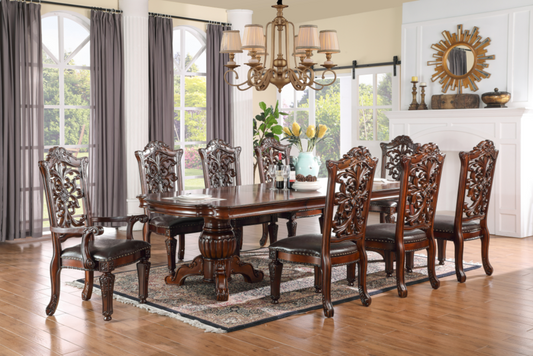 McFerran D1801 Marrakech Colección de comedor de 9 piezas - Mesa de pedestal doble