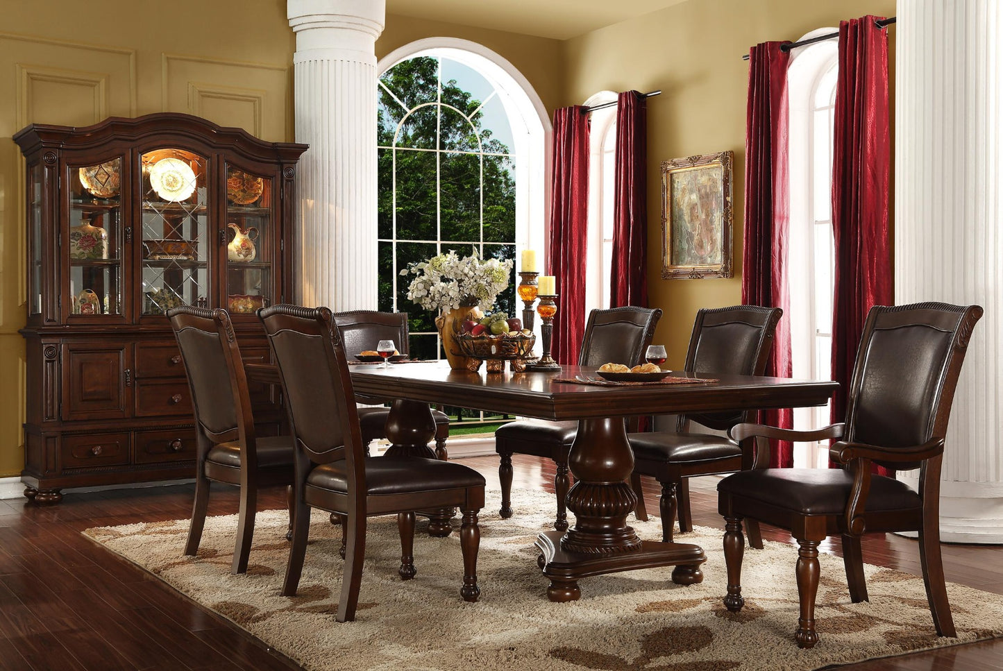 McFerran D7900 Mesa de comedor con pedestal doble estilo tradicional