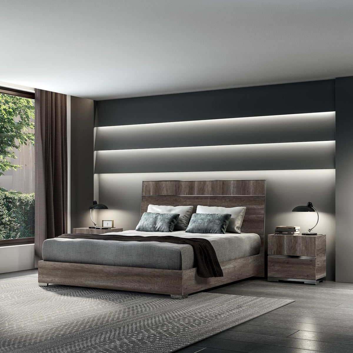 Dea High Gloss Oak Bedroom Collection - Made in Italy