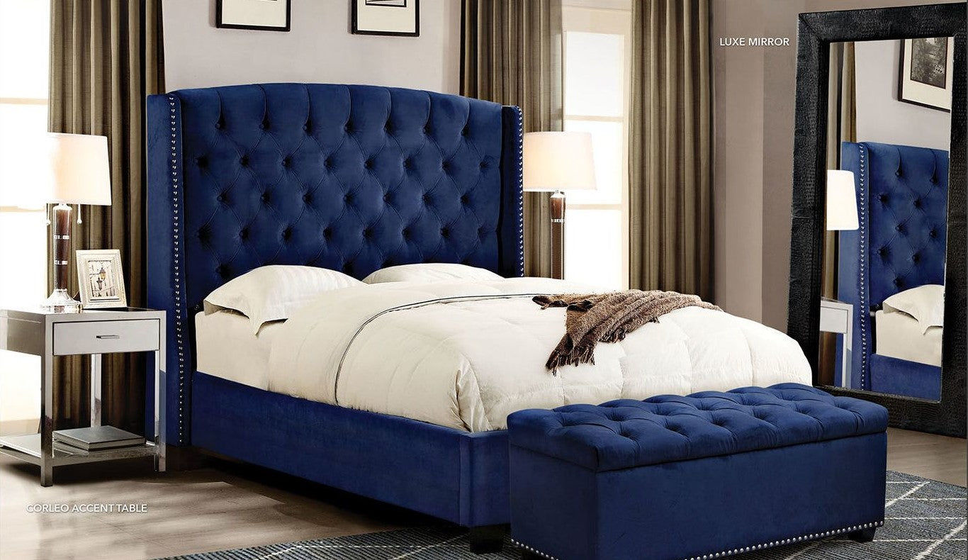 Majestic Low Profile Bed by Diamond Sofa ~ Navy or Tan Velvet