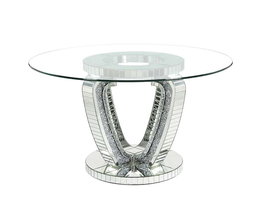 Noralie DN00717 Round Glass Table Dining Set - Mirrored Diamonds