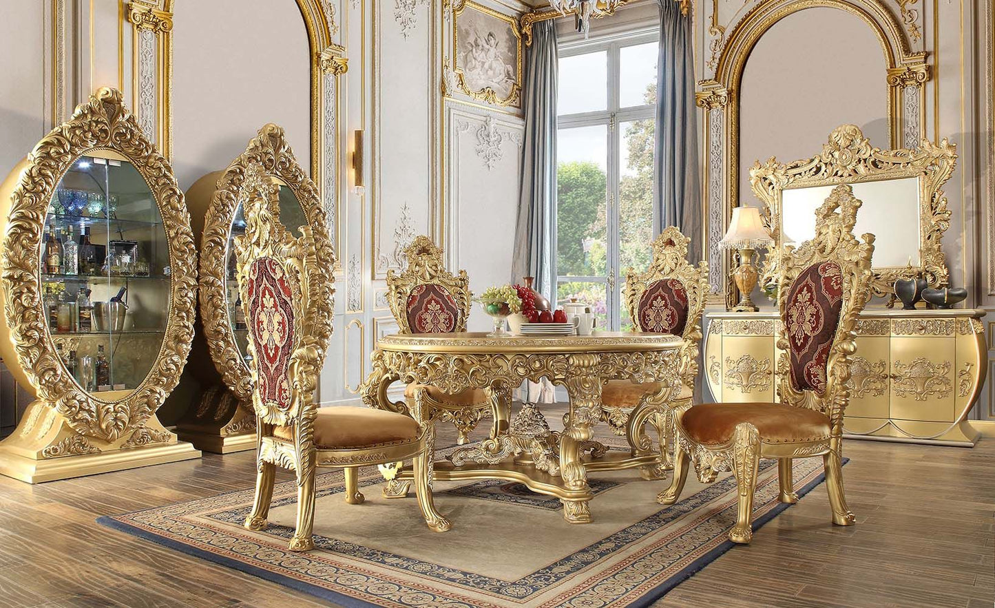 Bernadette Round Table Dining Set - Gold Finish