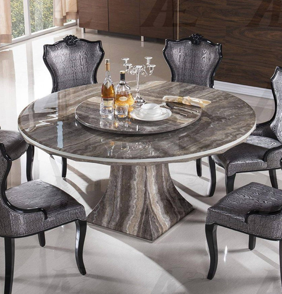 American Eagle DT-H36 Marble Top Dining Table - Lazy Susan
