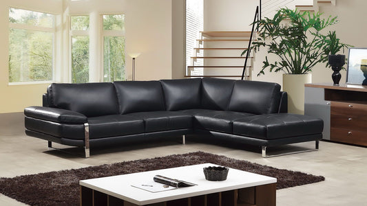Bari EK-L025 Seccional de cuero italiano negro