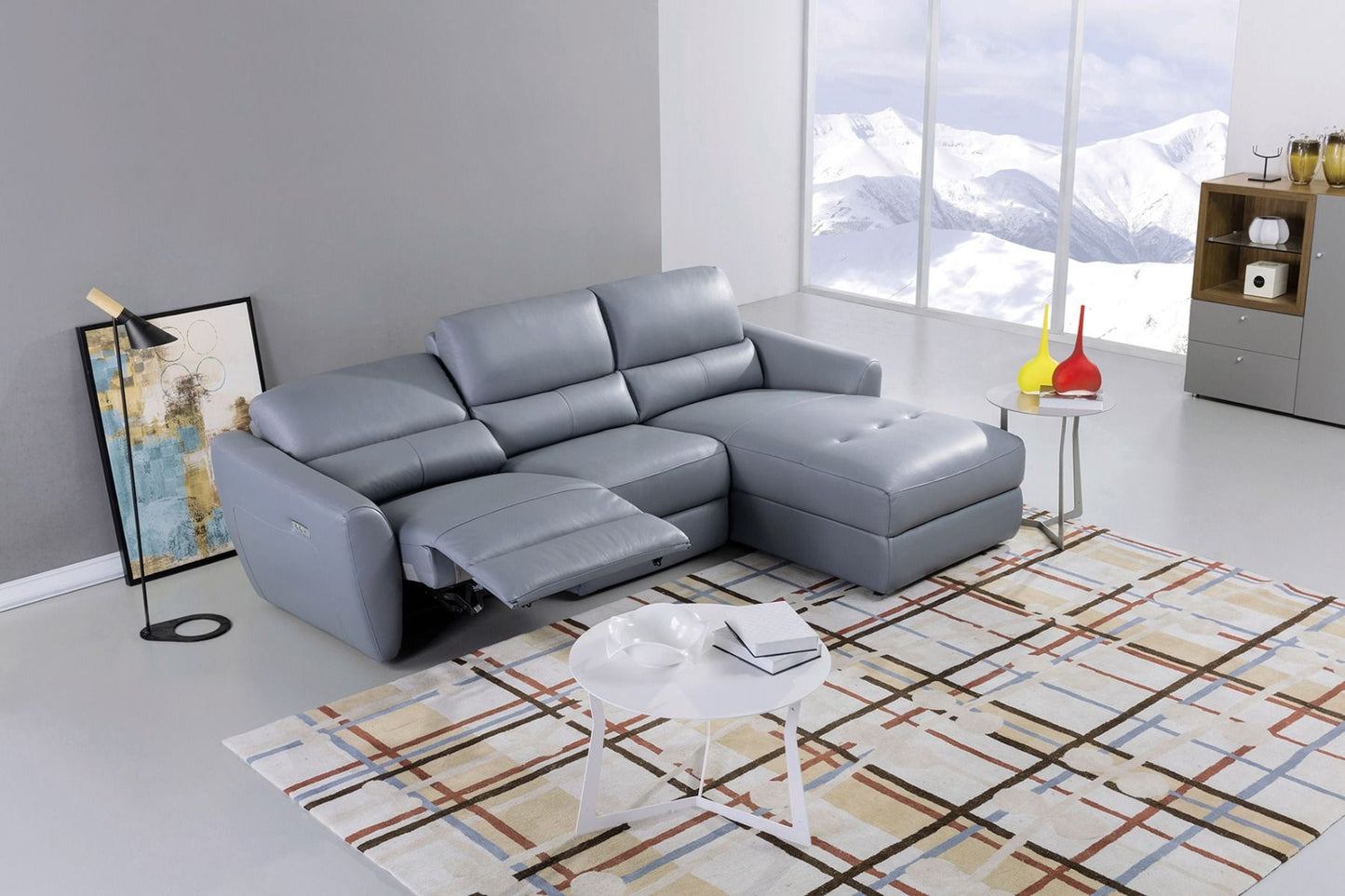 Chaise Renzi EK-L8001L-BGY-RC Azul-Gris a la derecha