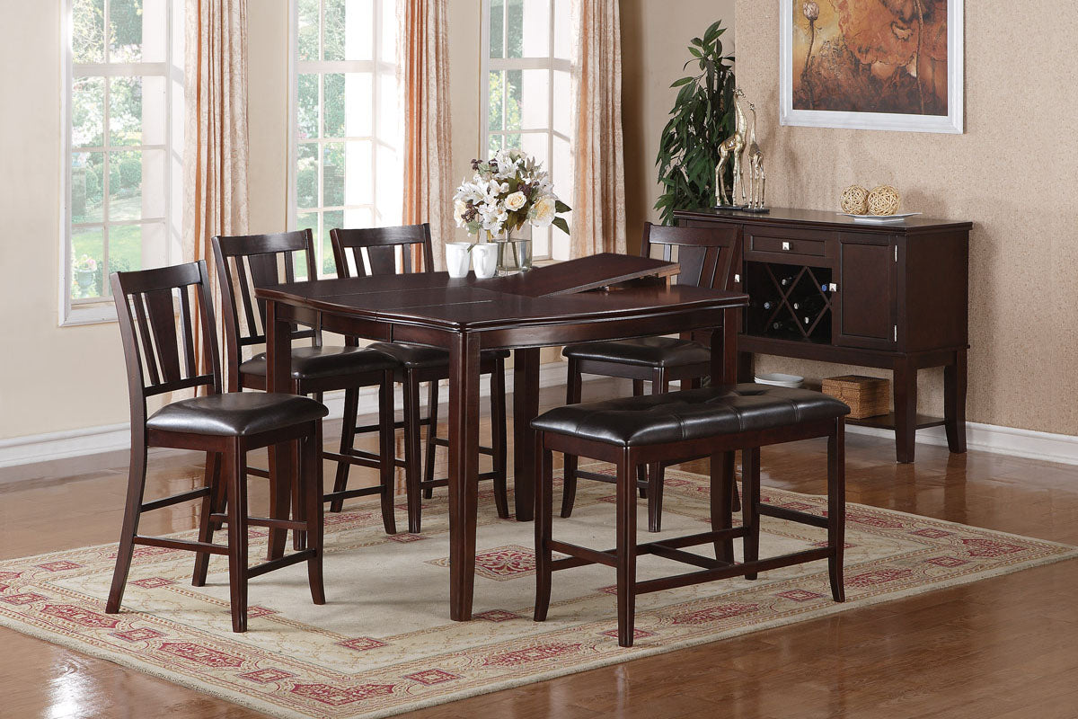 F2329 Contemporary Dark Rosy Brown Wood Dining Set - Butterfly Leaf