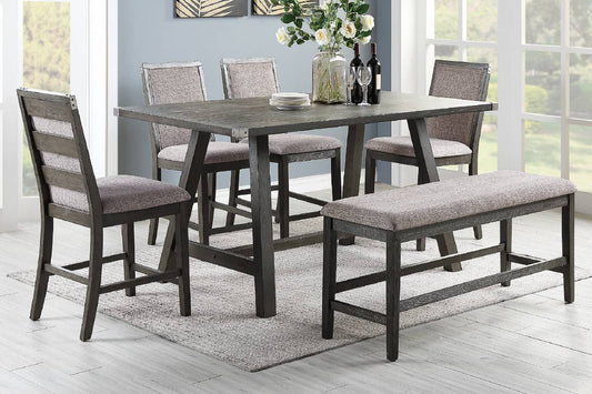 F2495 Aramis Colección de comedor gris desgastado de 6 piezas