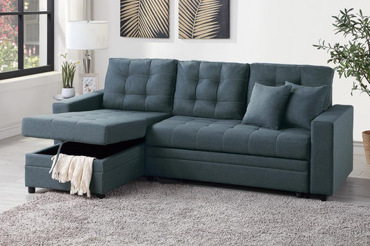 F6593 Blue-Grey Convertible Sectional ~ Pull Out Sleeper