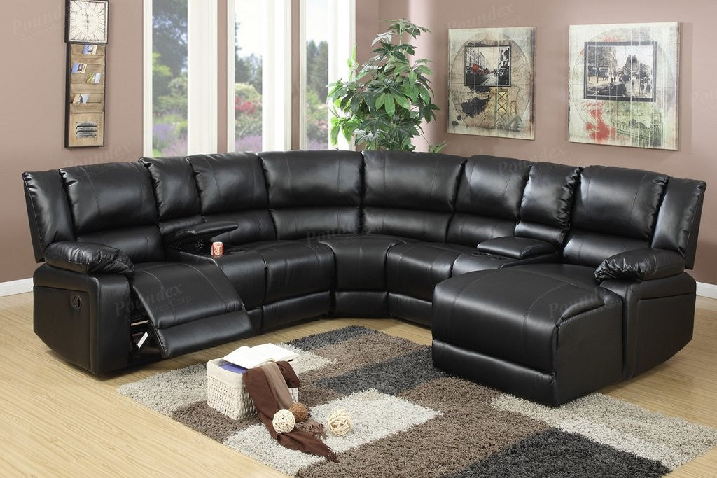 F6745 Rebecka Motion Sectional by Poundex - Black or Brown