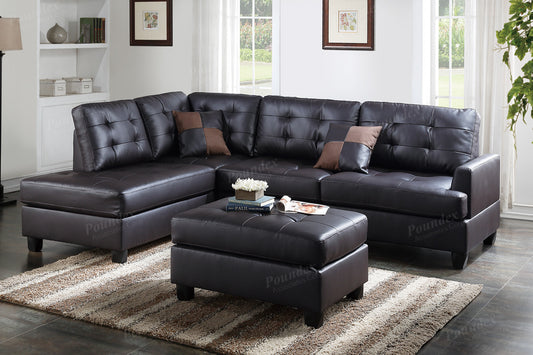 Poundex F6855 Sectional w/Accent Tufting - Espresso