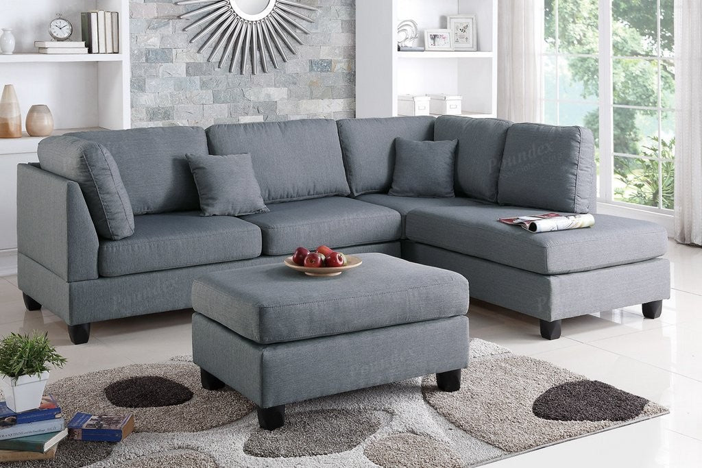 F7606 Grey 3 Pc Sectional by Poundex