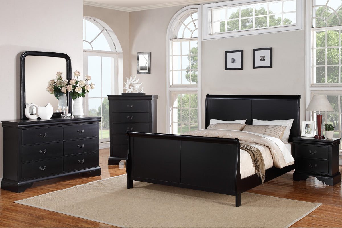 Northwest 4-Pc Sleigh Bedroom - Black or Cherry Finish