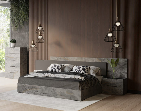VIG Nova Domus Ferrara - Modern Volcano Oxide Grey Bed + Nightstands