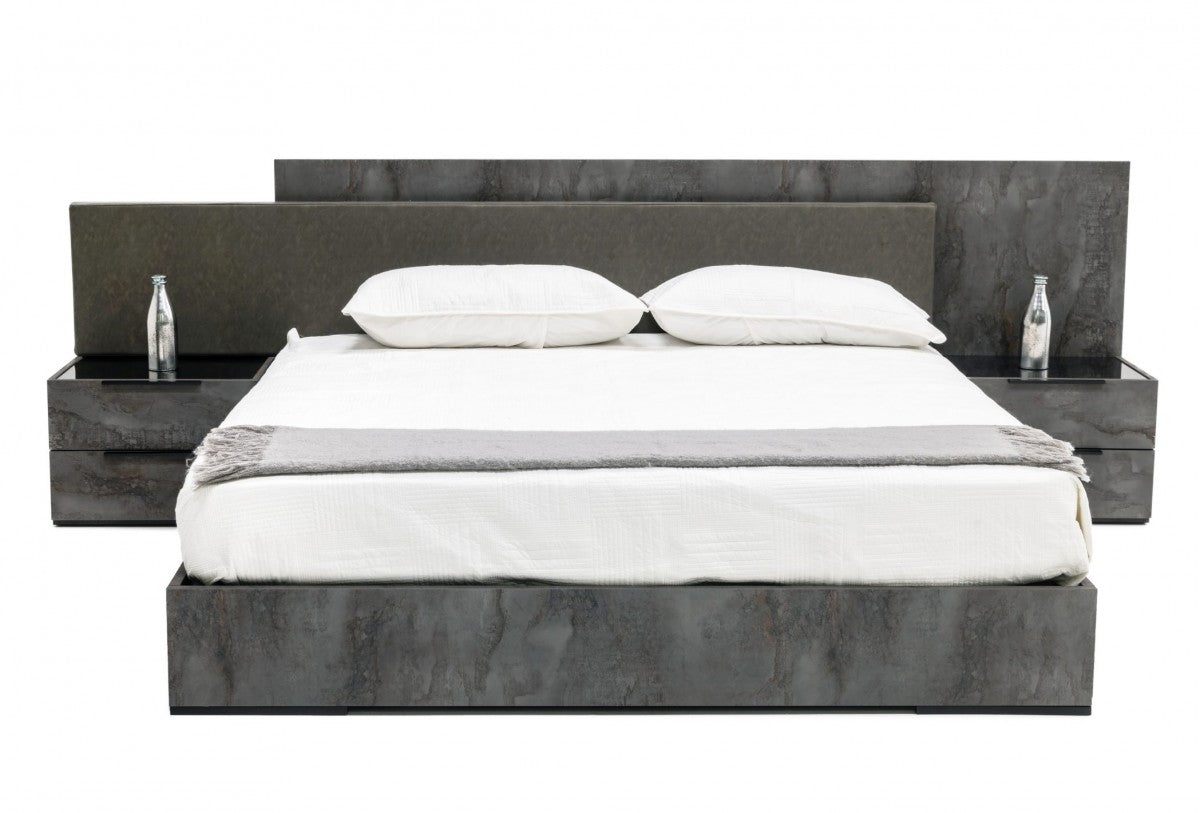 VIG Nova Domus Ferrara - Modern Volcano Oxide Grey Bed + Nightstands