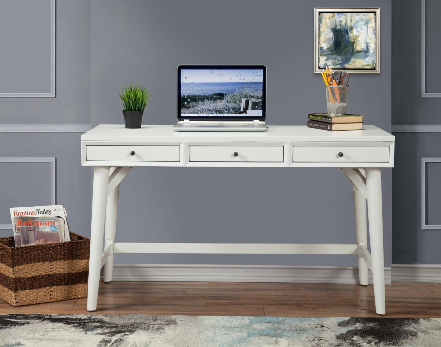 Flynn Desk by Alpine - White, Black or Walnut Finish