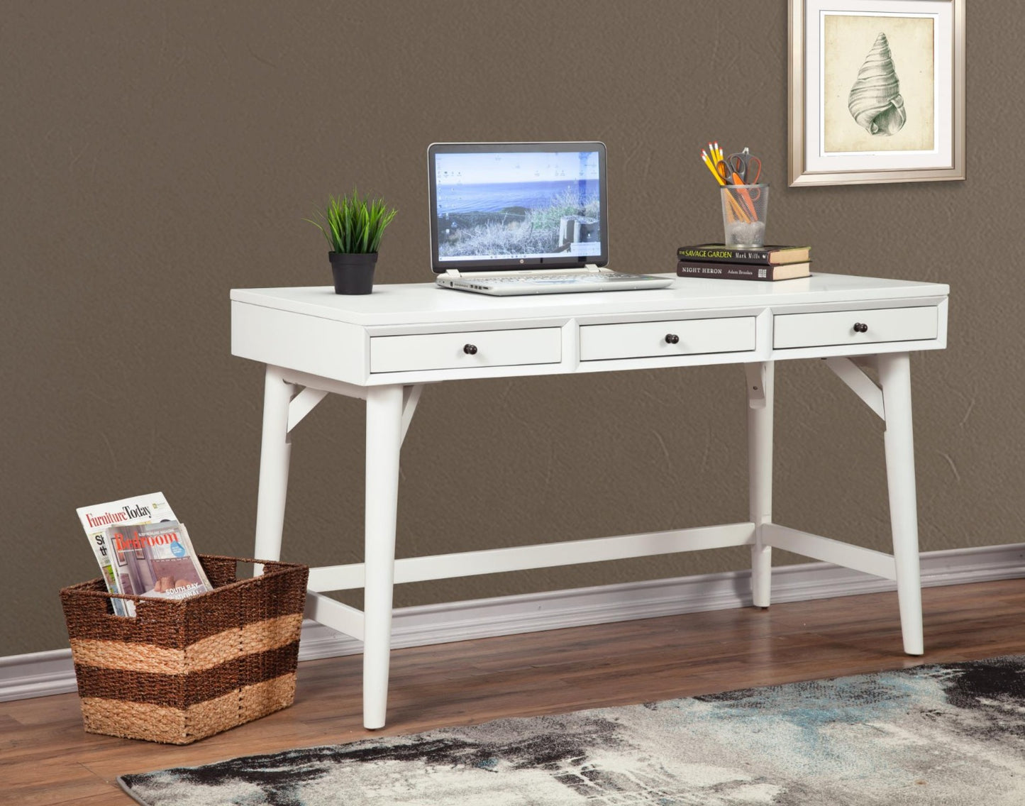Flynn Desk by Alpine - White, Black or Walnut Finish