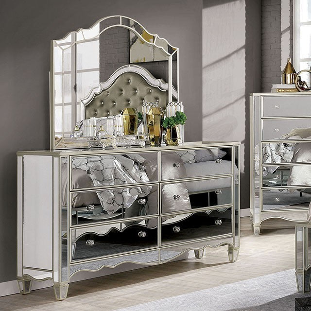 silver dresser with crystal knobs Benjara 63 Inch Wide 6 Drawer Dresser, Crystal Like Knobs, Molded Details, Silver