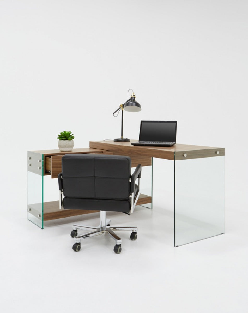 Modrest Laxson Modern Walnut & Glass Desk