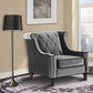 Barrister Chair In Gray Velvet with Black Piping