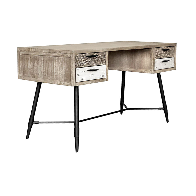 Armen Living Bridges 4 Drawer Desk - Two-Tone Acacia Wood