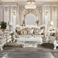 Vanaheim Antique White Living Room Group - Damask Fabric