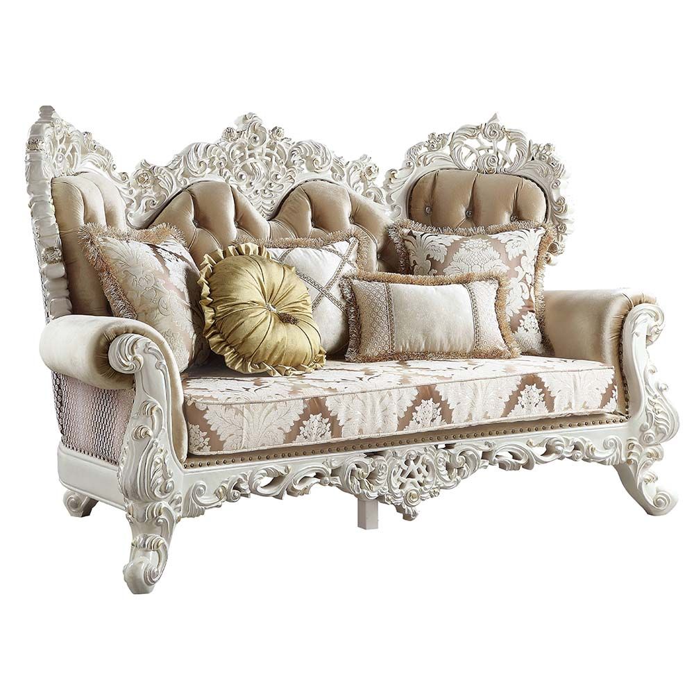 Vanaheim Antique White Living Room Group - Damask Fabric