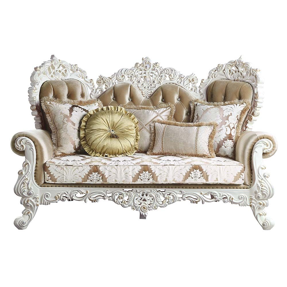 Vanaheim Antique White Living Room Group - Damask Fabric