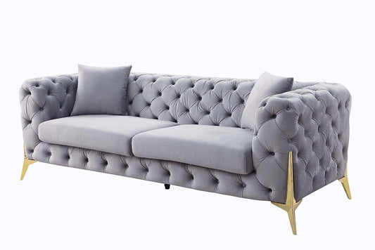 Jelanea Grey Velvet Sofa Acme LV01406 Deep Tufting