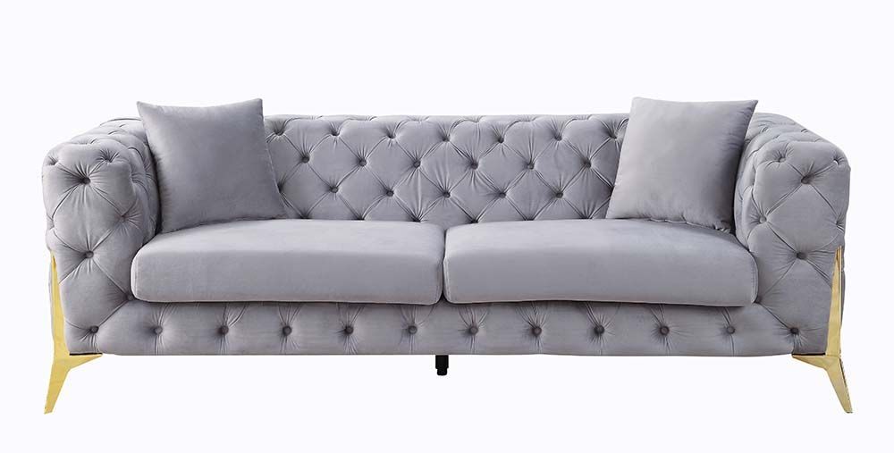 Jelanea Grey Velvet Sofa Acme LV01406 Deep Tufting