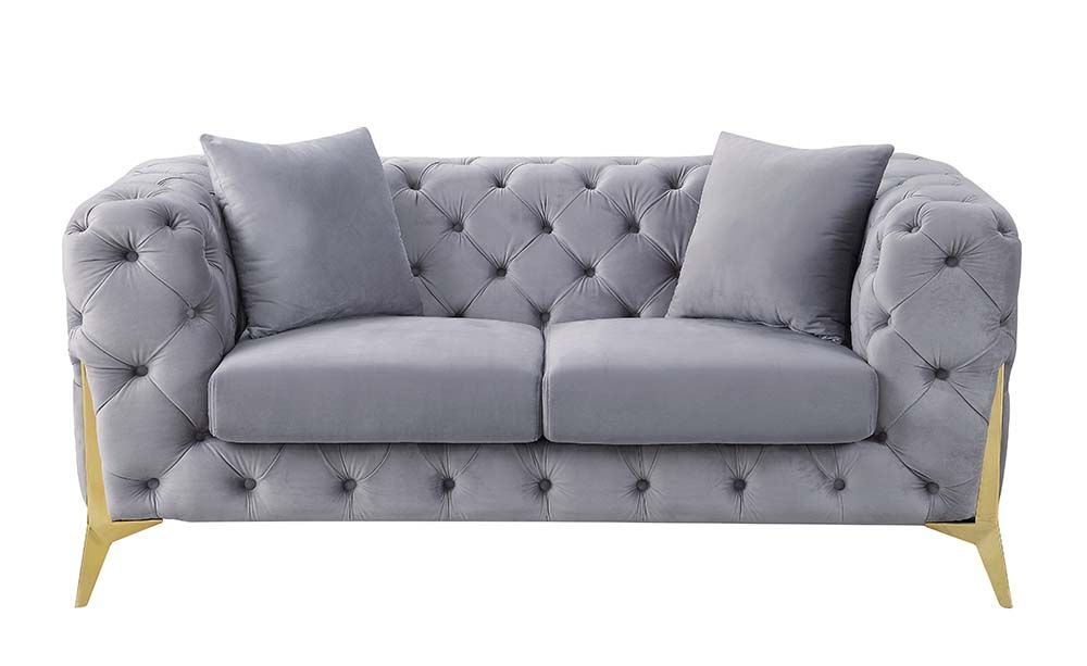 Jelanea Grey Velvet Sofa Acme LV01406 Deep Tufting
