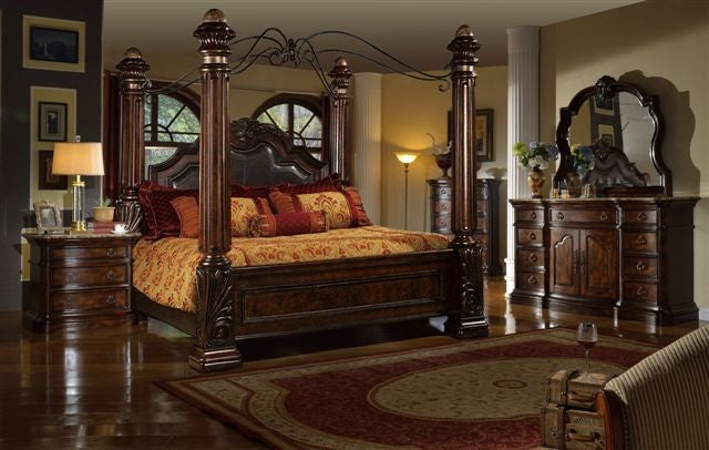McFerran B6005 Tuscan Canopy Bed Collection - Dark Cherry Finish
