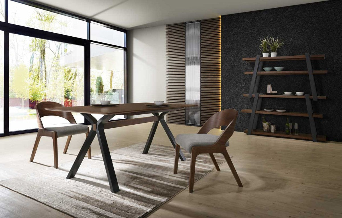 VIG Modrest Runyon Modern Walnut & Grey Fabric Dining Set