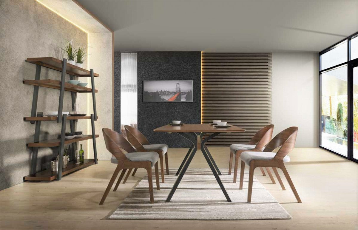 VIG Modrest Runyon Modern Walnut & Grey Fabric Dining Set