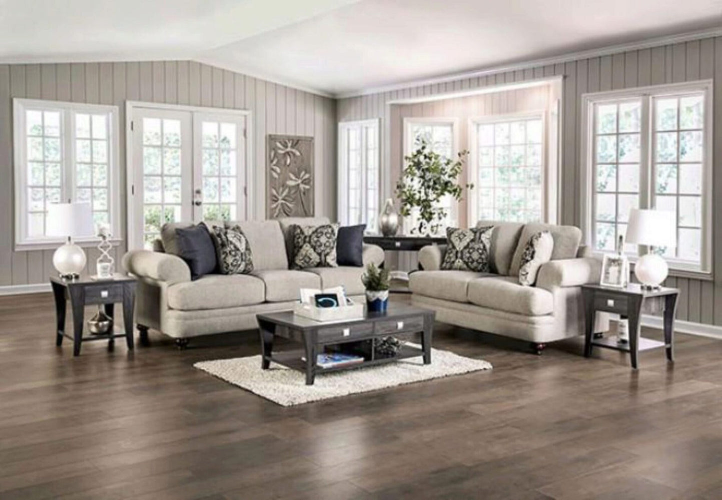 Miramar Transitional Beige Chenille Sofa & Loveseat