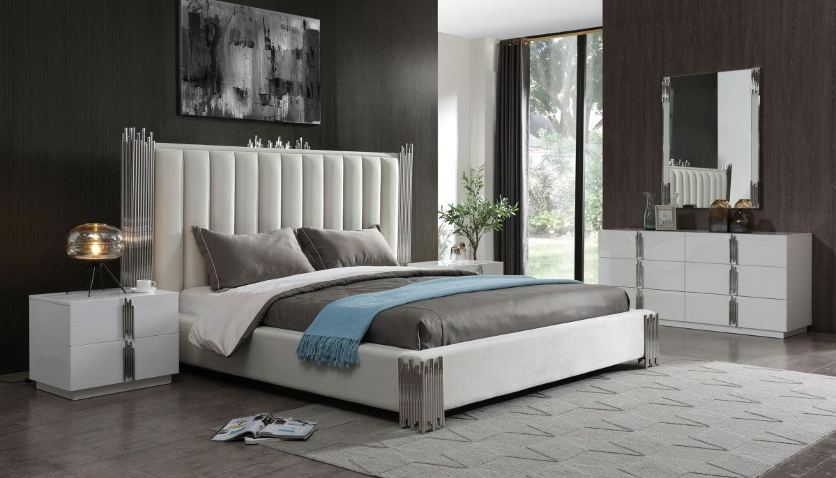 VIG Furniture Modrest Token - Modern White & Stainless Steel Bed Set