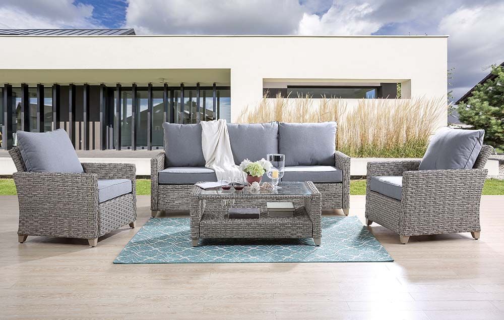 Greeley 4 Pc Patio Set by Acme - Gray Wicker Fabric