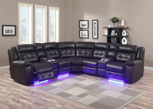 Galaxy Home Power Sectional - Chocolate Leatherette