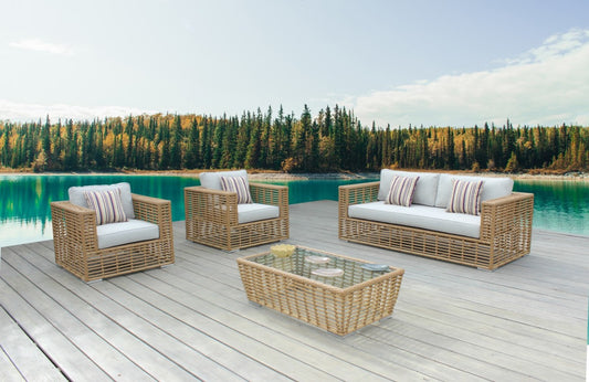 Renava Ko Tao - 4 Pc Outdoor White + Wicker Sofa Set