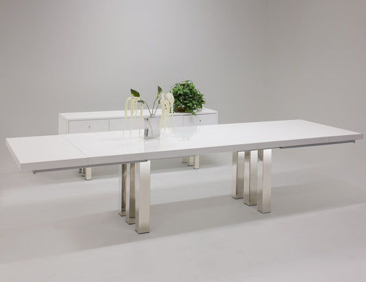 Roma Dining Table White Lacquer & Chrome