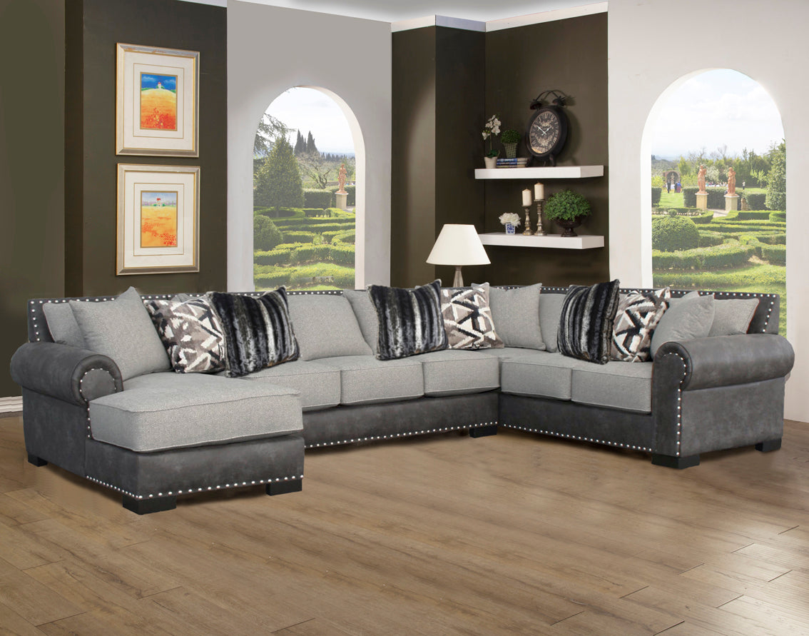Comfort Industries Samson 3 piezas seccionales con borde de cabeza de clavo - 2 opciones de color