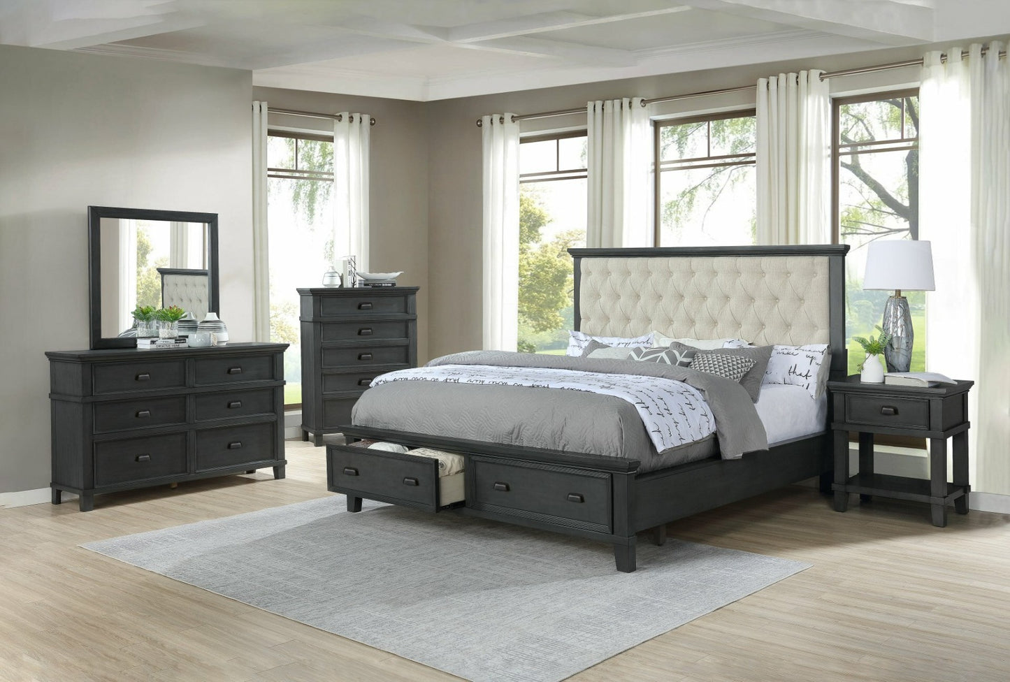 Colección de dormitorio Sandy Queen de 5 piezas - Acabado capuchino