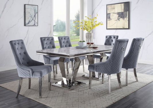 Colección de comedor Satinka - Acabado en mármol y plata espejada