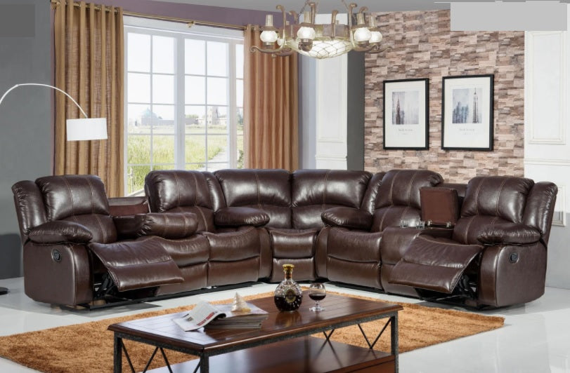Bjorn Motion Sectional - Brown Leather
