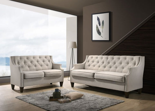 Tufted Sofa & Loveseat - Beige Fabric
