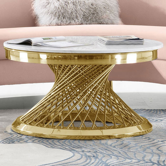 Solstice Genuine Marble Living Room Tables - Polished Gold