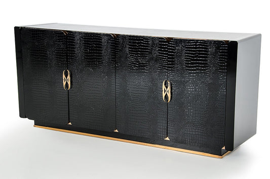Talin Modern Black Crocodile & Rosegold Buffet