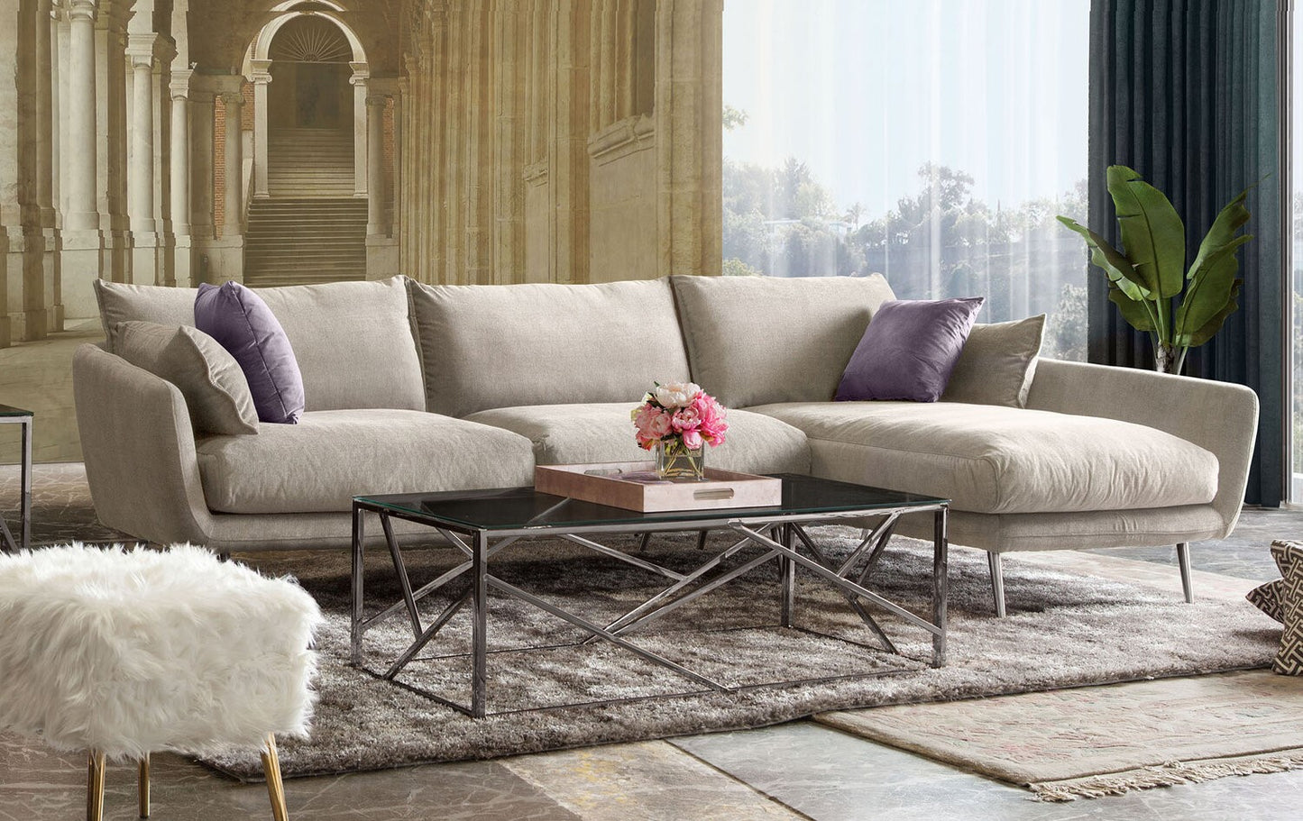 Vantage Sectional - Light Flax Fabric