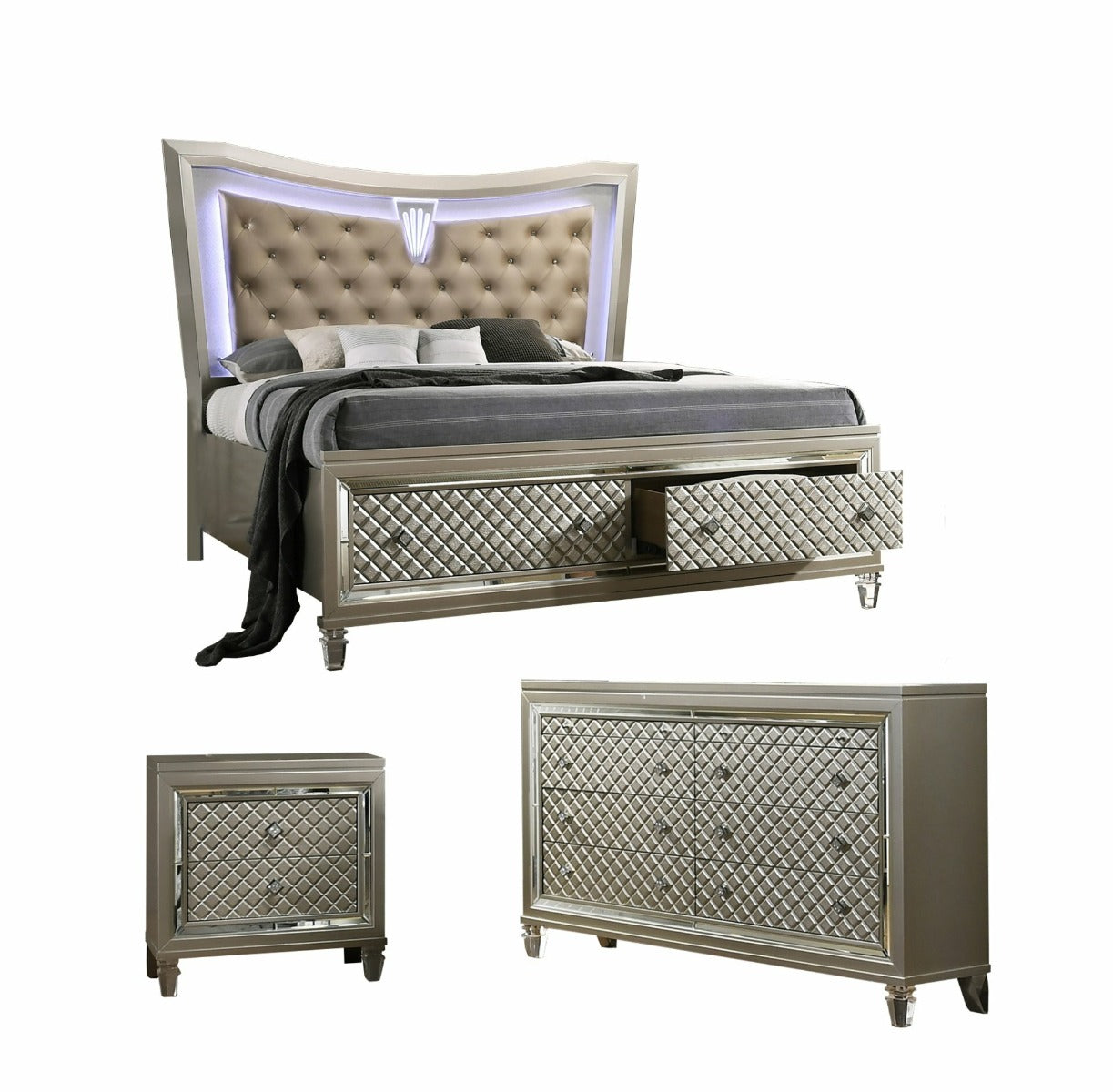 Venetian 3 Pc Bedroom Collection - Champagne Finish