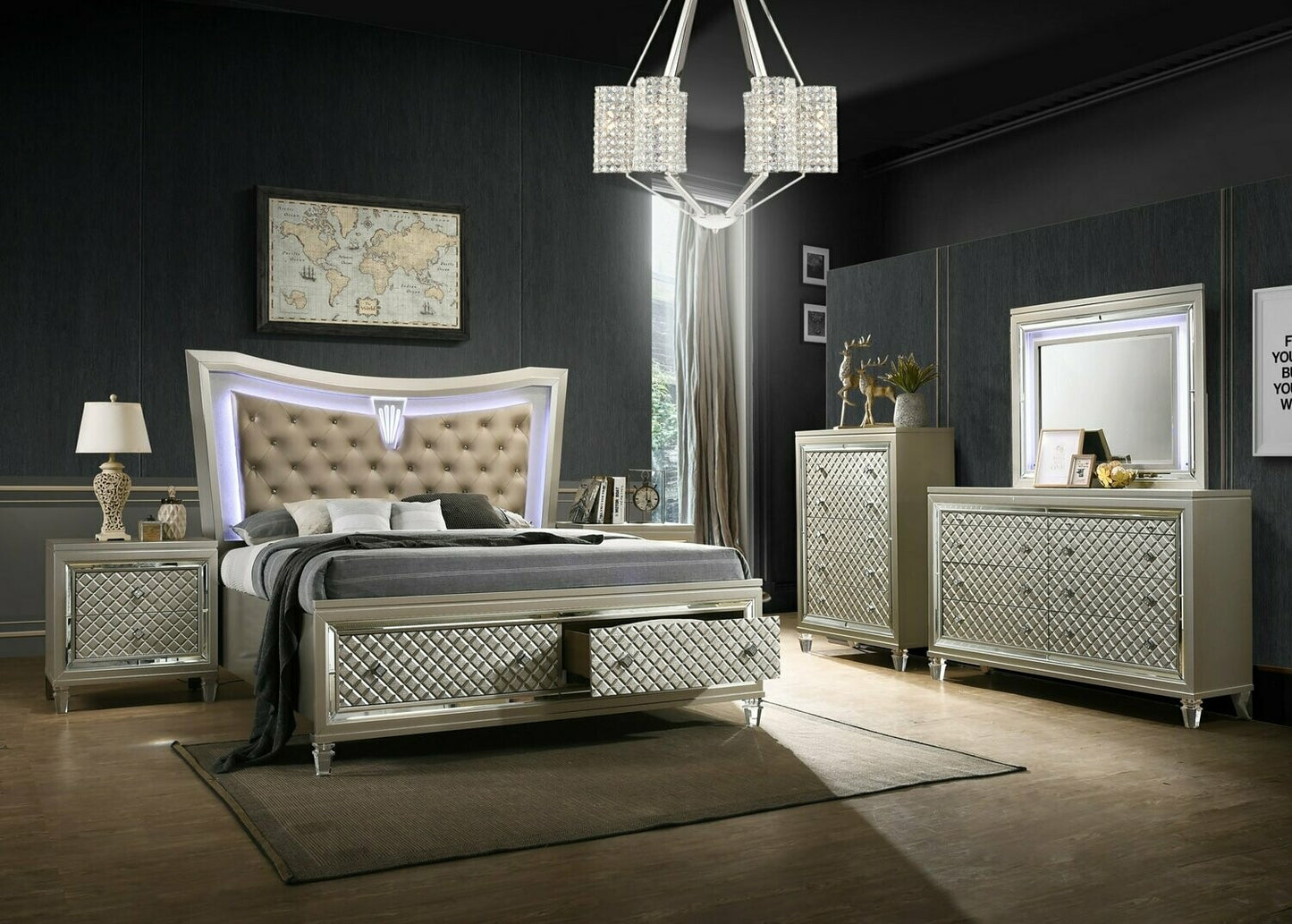 Venetian 3 Pc Bedroom Collection - Champagne Finish